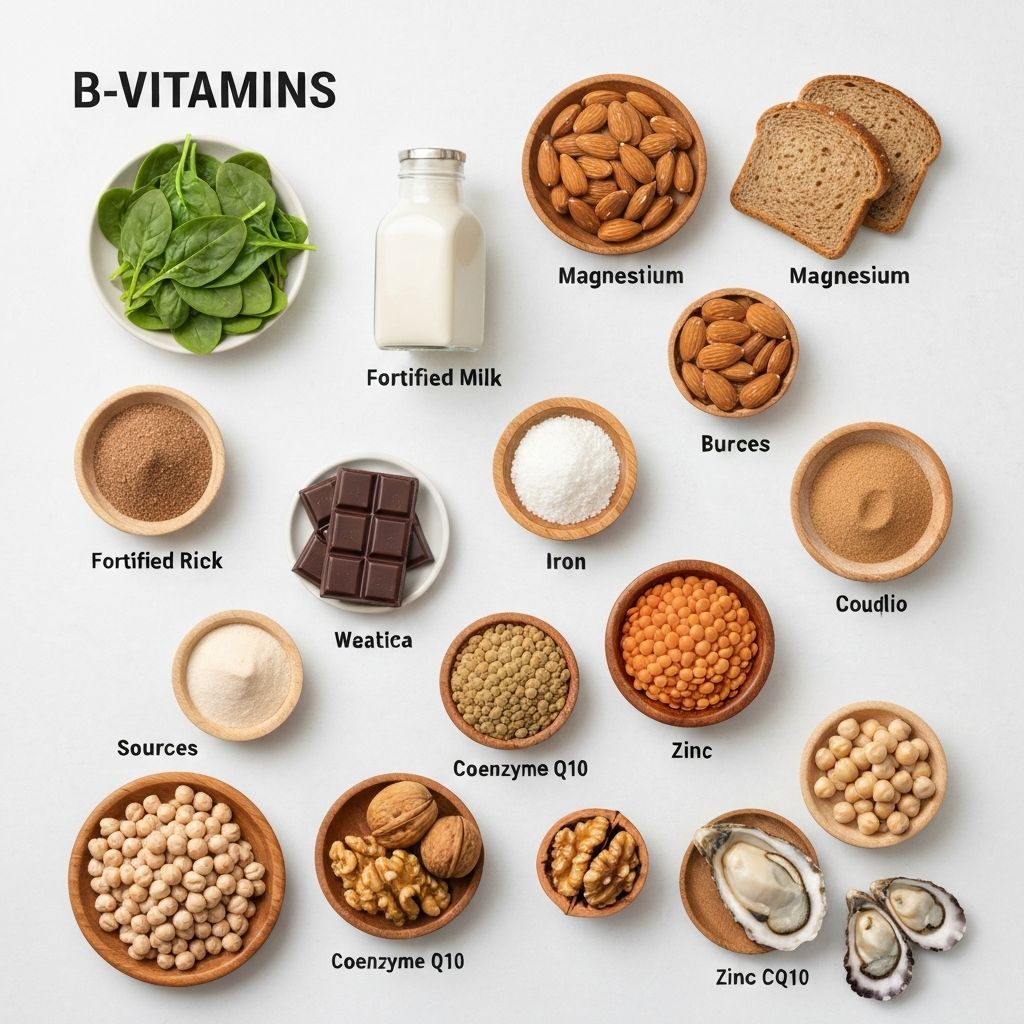 Infografik Lebensmittel Nährstoffe B-Vitamine Magnesium Zink Eisen CoQ10